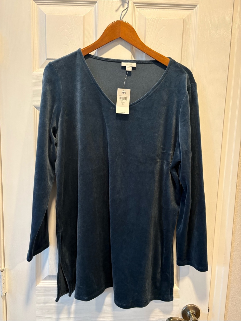 Women's Velvet V-Neck Long Sleeve Top - Slate Blue